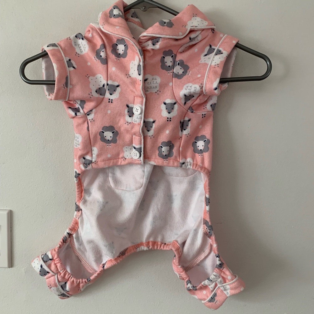 Pup Crew Dog Pajamas Pink Sheep Size Large L flannel Puppy